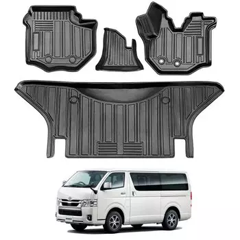 Toyota Hiace 200 Series 3D Коврики для пола HIACE TRH KDH2 Серия Тип 3D Коврики для пола для автоматических передних сидений 2-й ряд Материал TPE Заказные детали Водонепроницаемые чёрный