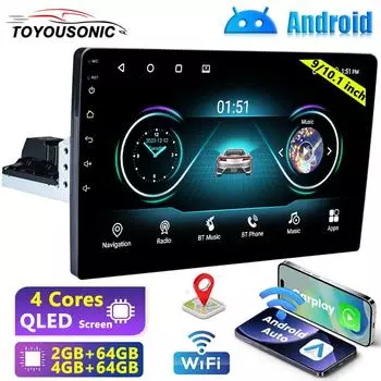 TOYOUSONIC 1 Din 9/10 дюймов Android Car Radio 4-64G Qled Screen Mirror Link 4 CORE WIFI BT Car Radio Autoradio Multimedia Player