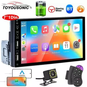 TOYOUSONIC 7 автомобильный радиоприемник стерео Carplay Android Auto мультимедийный проигрыватель MP5 универсальный USB AUX вход FM Bluetooth Нет 1 din DVD
