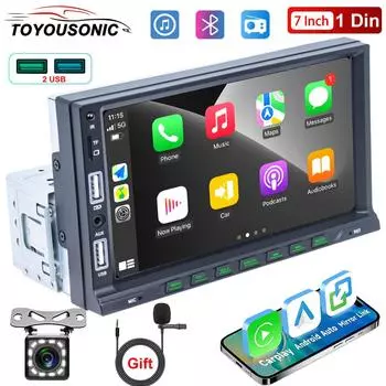 TOYOUSONIC 7-дюймовый автомобильный радиоприемник Carplay Android Auto мультимедийный проигрыватель FM AUX вход BT TF Mirror Link универсальный 1 Din MP5 головное устройство