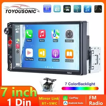 TOYOUSONIC 7-дюймовый автомобильный радиоприемник Carplay Android Auto Мультимедийный видеоплеер FM AUX Вход BT MirrorLink Универсальный 1 Din MP5 Головное устройство