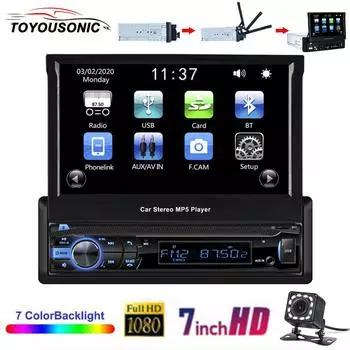 TOYOUSONIC 7-дюймовый выдвижной экран автомобильный радиоприемник мультимедийный плеер универсальный BT FM USB AUX вход Mirror Link 1 din MP5 автомобильная стереосистема