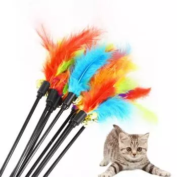 Toys Cat Teaser Interactive Toy Teaser Stick Pet Toy Cat Teasing Stick Bell Toys Cat Toys 1pc Random