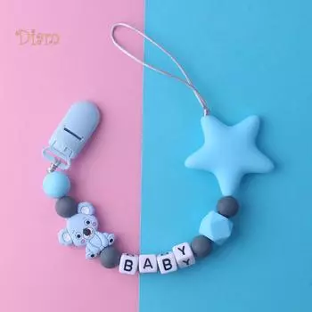 TOYS & TOTS Бусины со звездой коалы, силиконовый браслет-прорезыватель, пустышка для прорезывания зубов, зажим для соски, цепочка one size розовый