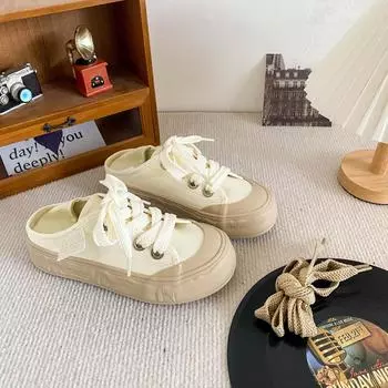 TP219 summer popular two wear canvas shoes women s thick-soled dissolved-soled white shoes women s shoes one pedal shoes board shoes 35 розовый