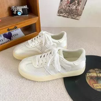 TP379 latex insole/Dexun shoes women s 2024 new summer satin board shoes niche versatile popular white shoes 35 розовый