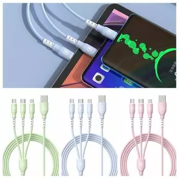 TPE 6A 3in1 Charging Cable 3In1 3 In 1 Liquid Silicone Data Cable Phone Accessories синий