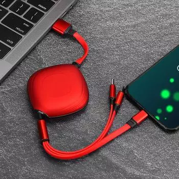 TPE провод компактный легкий 3 в 1 высококачественный однонаправленный растягивающийся гибкий мобильный телефон кабель для быстрой зарядки красный