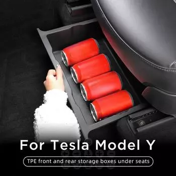 TPE ящик для хранения под сиденьем для Tesla Model Y, органайзер, сумка на переднее сиденье, мусорный лоток, аксессуары