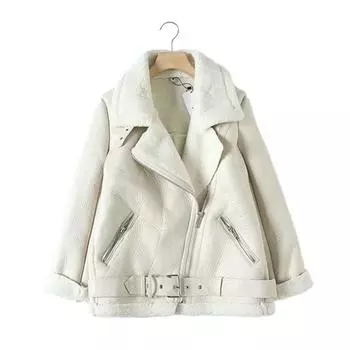 Tpirckvi женская бежевая куртка из искусственной кожи, пальто с поясом с отложным воротником, женское зимнее толстое теплое пальто большого размера, одежда L чёрный