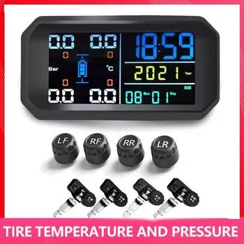 TPMS Солнечная цифровая система измерения давления в шинах Зона температуры в шинах Внутренние и внешние датчики Дополнительный манометр в шинах Срок службы 2–5 лет output чёрный