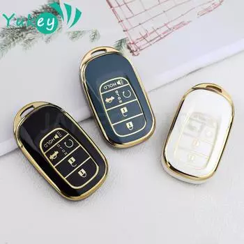 Чехол для ключей от машины из ТПУ с 5 кнопками для Honda Civic Accord Pilot CRV Freed Vezel HRV 2021 2022, защитный брелок, аксессуары чёрный