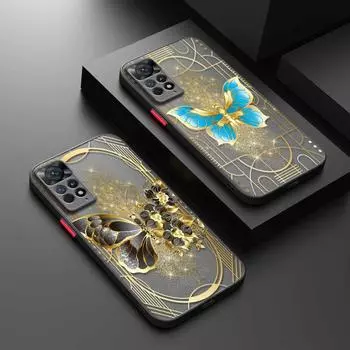 ТПУ матовый для Xiaomi Redmi Note 12 7 8 9 8t 11t 8 10 Pro 9s 10s 11 11s для Mi 9a 9 9c 9t 10 10c 12c K40 золотая бабочка-цветок Redmi 9
