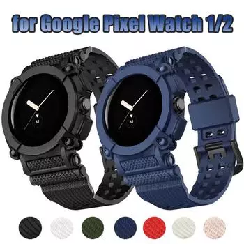 TPU прочный чехол + ремешок для Google Pixel Watch/Pixel Watch 2 Sport силиконовый ремешок на запястье + противоударный чехол Active браслет аксессуары для Pixel Watch For Google Pixel Watch 1/2 чёрный