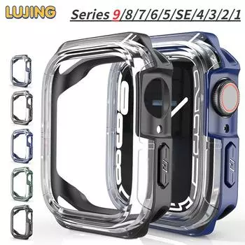 ТПУ + прозрачный чехол для ПК для Apple Watch ultra2 9 8 7 6 SE 5 4 3 рамка-бампер защитный чехол для экрана для iWatch 40 мм/41 мм/42 мм/44 мм/45 мм/49 мм for apple watch 40mm