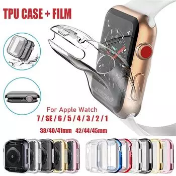 ТПУ с пленочным чехлом для Apple Watch series 7 6 SE 5 41 мм 45 мм 44 мм 40 мм 42 мм 38 мм чехол для iWatch series 4 3 2 1 мягкая универсальная защита экрана 41mm