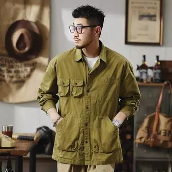 Тяжелая американская рубашка с длинным рукавом, мужская сезонная брендовая свободная рубашка с несколькими карманами, куртка для охоты и инвентаря S