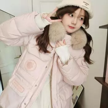 Тяжелая экстремально холодная розовая куртка-пуховик женская с большим меховым воротником 2024 новое утолщенное пальто pie overover S 85-55kg