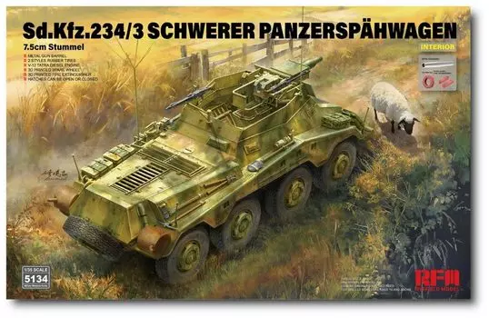 Тяжелая бронированная разведывательная машина Ryfield Model Stummell gun пластиковая модель RFM5134 1/35 Sd.Kfz.234/3 7,5 см 8-колесная (боевая машина)