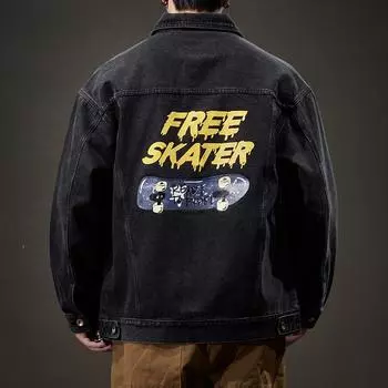 Тяжелая черная джинсовая куртка мужская свободная большого размера с лацканами, модный бренд M чёрный