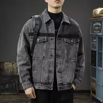 Тяжелая джинсовая куртка с эффектом шлифовки камней, мужская свободная куртка большого размера в стиле ретро-локомотива Tide Brand Denim Jacket M синий