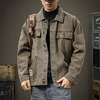 Тяжелая мужская джинсовая куртка в стиле ретро, свободная, большого размера, трендовая, сращивающаяся, повседневная, инструментальная куртка M