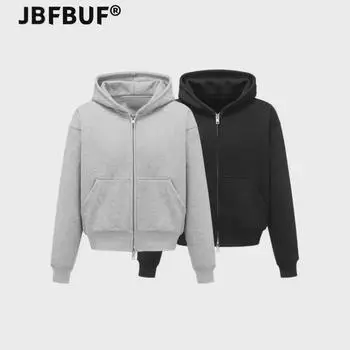 Тяжелая мужская куртка свободного покроя плотностью 500 г в стиле ретро с капюшоном, двойной молнией и защитой от морщин L серый