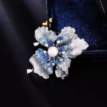 Тяжелая промышленность легкая роскошь микро инкрустация постепенный переход циркон цветок трехмерная брошь элегантная атмосфера натуральный пресноводный жемчуг булавка брошь