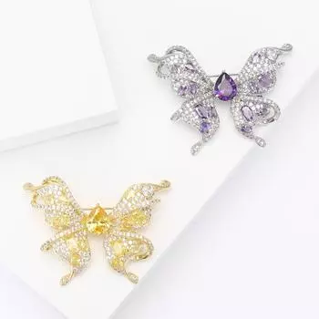 Тяжелая промышленность легкая роскошная медная циркониевая бабочка брошь изысканная высококачественная женская шаль брошь украшение булавка