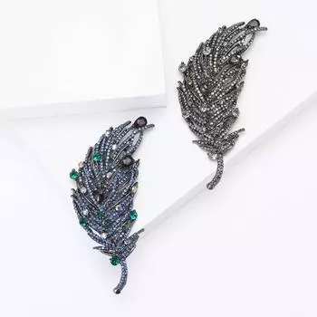 Тяжелая промышленность ретро сплав горный хрусталь перо брошь изысканный универсальный женский костюм кардиган корсаж аксессуары булавка