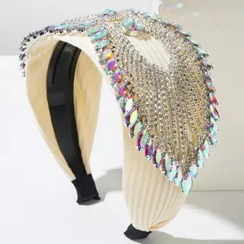 Тяжелая промышленность Роскошный ободок для волос с бриллиантовой цепочкой Широкий край Ретро аксессуары для волос Блестящий тренд Высококлассные аксессуары для волос для бала