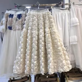 Тяжелая промышленность трехмерный цветок розы высокая талия маятник модная А-образная юбка длинная юбка темперамент элегантная пышная юбка one size fits all абрикосовый