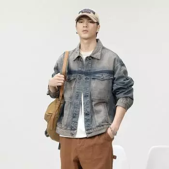 Тяжелая японская ретро джинсовая куртка мужская свободная большого размера модная брендовая мужская красивая инструментальная куртка Tide M синий