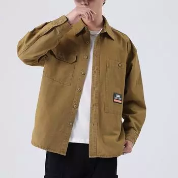 Тяжелая ретро-хаки куртка Tooling мужская свободная большого размера модная брендовая молодежная рубашка повседневное пальто модное M