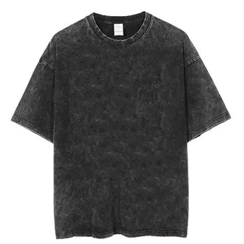 Тяжелая ткань винтажные мужские свободные футболки летние короткие рукава повседневные мужские футболки с круглым вырезом футболки кислотной стирки топы S темно-серого