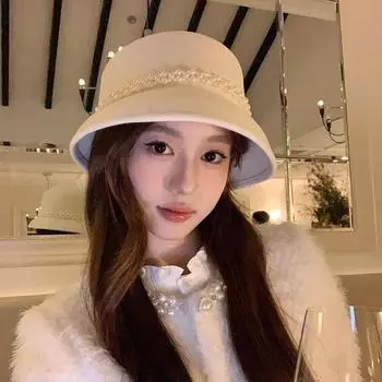 Тяжелая женская шляпа-цилиндр из австралийских волос с жемчужной цепочкой, стиль французской Хепберн, элегантный стиль, элегантная шляпа-тазик S54-58cm