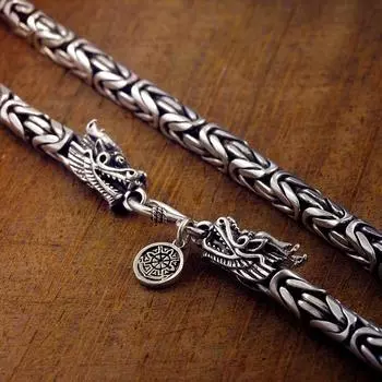 Тяжелое ожерелье из стерлингового серебра 925 пробы, византийская цепочка с застежкой дракона, ювелирное изделие ручной работы, подарок, винтажное ожерелье в стиле панк для мужчин 46cm
