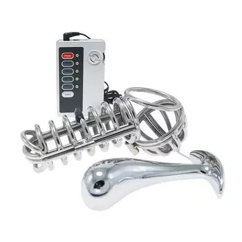 Тяжелый электрический шокер целомудрие замок G-Spot анальная пробка комбинированный костюм мужской тренировочный инструмент для мастурбации взрослый секс-продукт Suit with Small Size Plug