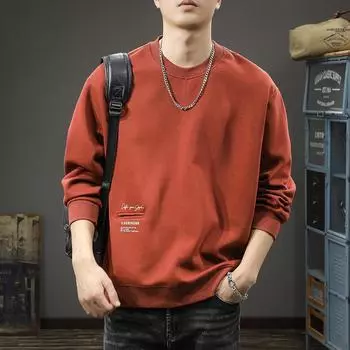 Тяжелый дизайн модный брендовый свитер мужской свободный большой размер американский уличный спортивный и досуг круглый вырез M королевский синий