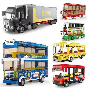 Тяжелый грузовик Автобус Грузовик Мелкие частицы Детский автомобиль Строительные блоки Сборка Интеллектуальные игрушки