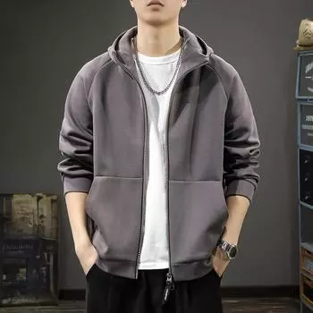 Тяжелый кардиган с капюшоном на двойной молнии, мужской весенний повседневный свитер с круглым вырезом, повседневная куртка M коричневый