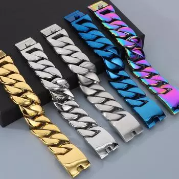 Тяжелый массивный браслет из кубинской цепочки шириной 31 мм, мужские ювелирные изделия из цельного материала из нержавеющей стали, мужские браслеты 5 цветов 21.5CM серебряный