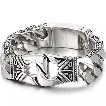 Тяжелый мужской браслет из нержавеющей стали Homme 18 мм, мужские браслеты на цепочке с панцирными звеньями, браслеты на руки, ювелирные изделия с тотемом викингов 19.5CM серебряный