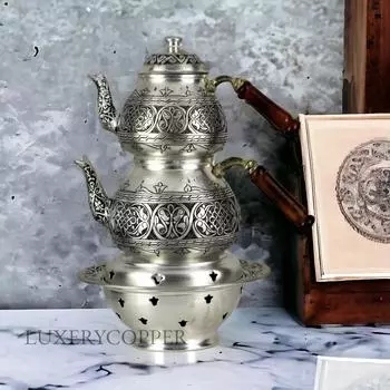 Тяжелый старинный оловянный медный чайник с долото толщиной 1 мм, 2,6 л и нагреватель