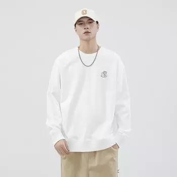 Тяжелый свитер с круглым вырезом, мужской, осенний, модный бренд, свободный, повседневный, вышитый, пуловер, нижняя часть рубашки, верх M белый