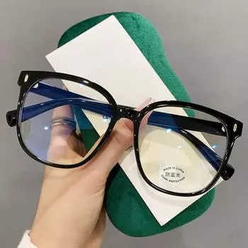 Tr90 Large Frame Plain Glasses Frame Female Plain Myopia Matching Degree Anti-Blue Light Glasses Black Frame