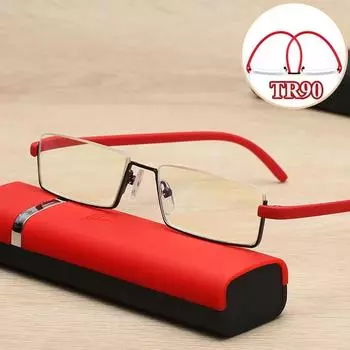 TR90 очки для чтения для мужчин и женщин полукадр из нержавеющей стали унисекс с защитой от синего света, очки для пресбиопии, диоптрии + 1,0 ~ 4,0 +1.0