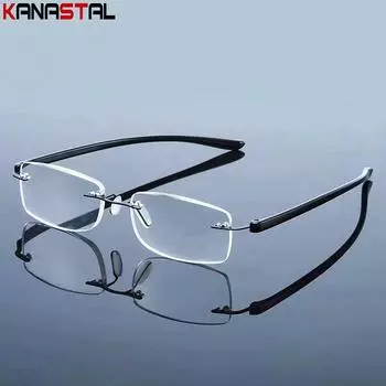 TR90 Rimless Reading Glasses Prescription Men Women Presbyopic Eyewear Smart Phone Blue Light Blocking Anti Fatigue Eyeglasses +75 чёрный
