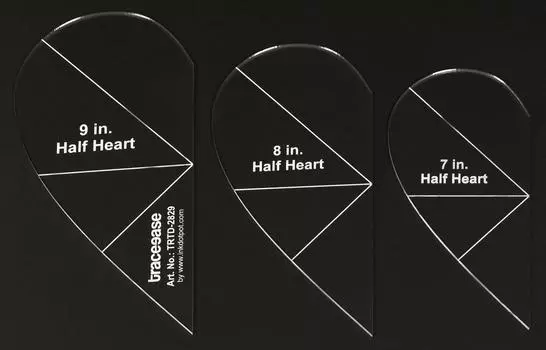 Traceease, 3 шт., шаблон для аппликации в форме полусердца, 7 дюймов, 8 дюймов, 9 дюймов, шаблоны для шитья в стиле пэчворк для шитья, толщина 1,8 дюймов Pack of 3 чистый