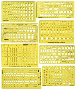Traceease 8 шт. Лот ювелирных изделий Дизайн шаблона Инструменты для рисования для размера и веса камня Калькулятор размера и веса, ювелирные изделия Mix-Pattern Pack of 8 жёлтый